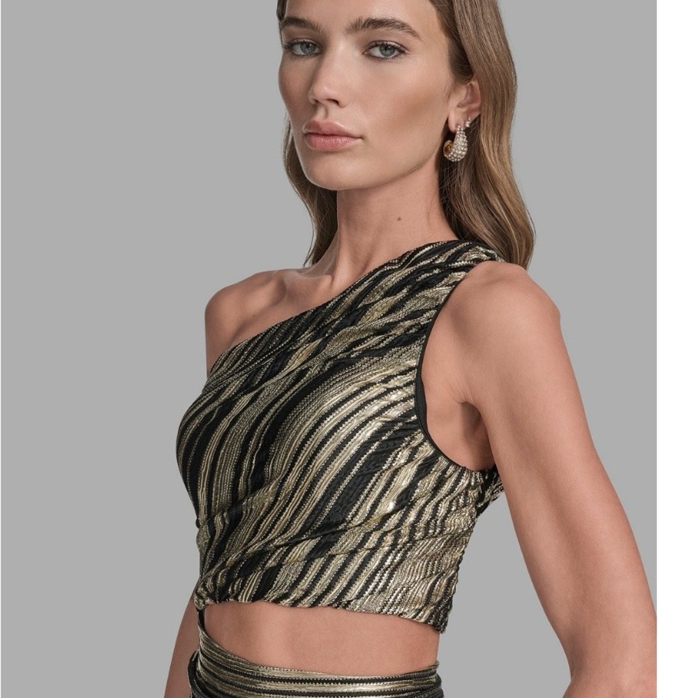 One-Shoulder Gold and Black Dress - Picture 2 of 3